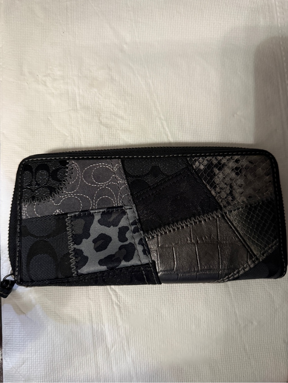 Coach Patchwork Zip Wallet - Black and Gray - Picture 2 of 5